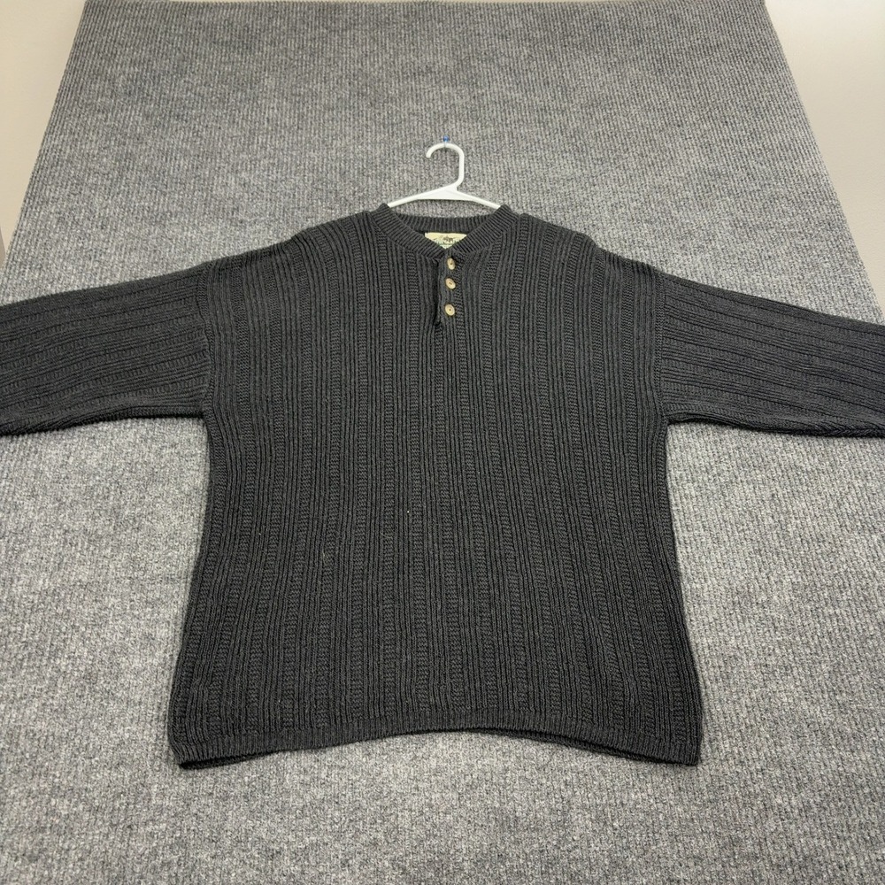 Vintage Kittery Trading Post Sweater Mens L Black Cotton Henley Ribbed Gorpcore